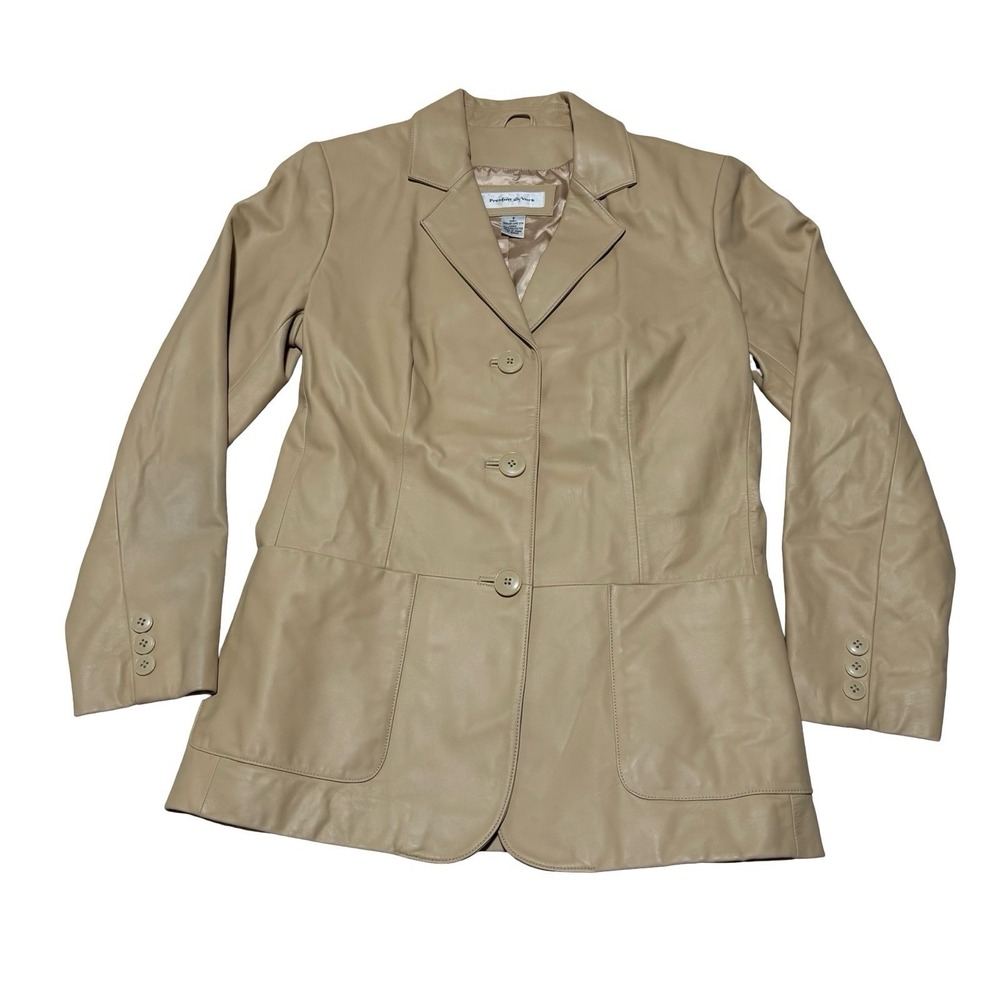 Preston & York Women's Beige Lambskin Leather Coat Jacket Size 8 - 18 x 28